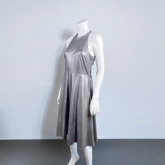 NWT H By Halston Metallic Faux Suede Dress Gunmetal, Size 8 - Picture 4 of 15